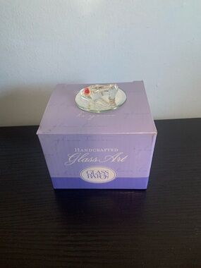 Blown Glass Shoe with Rose on Mirror Display